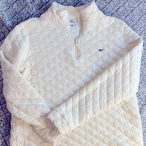 Vineyard Vines Cream Quilted Half Zip Pullover